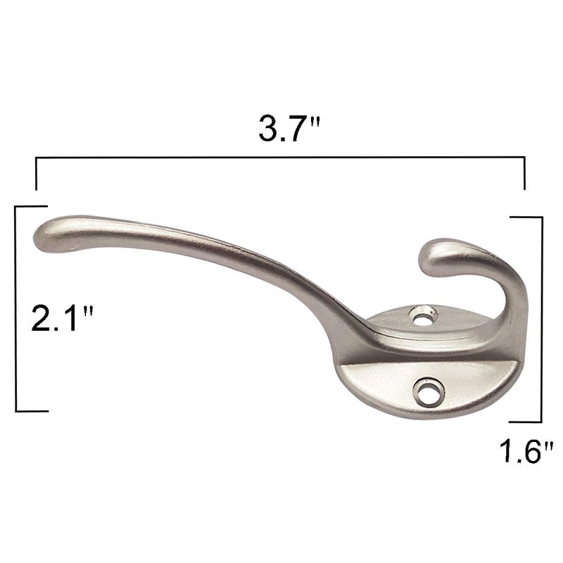 IBosins 10 Pack Heavy Duty Dual Coat Hooks Wall Mounted with 40 Screws Retro Double Hooks Utility Silvery Hooks for Coat, Scarf, Bag, Towel, Key, Cap, Cup, Hat (Silvery) - Image 3